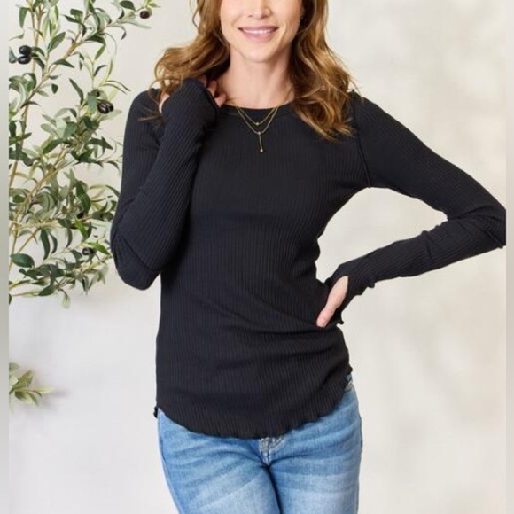 Culture Code Ribbed Long‎ Sleeve w/ Thumbholes Round Neck Tip Red Size M - Picture 9 of 10